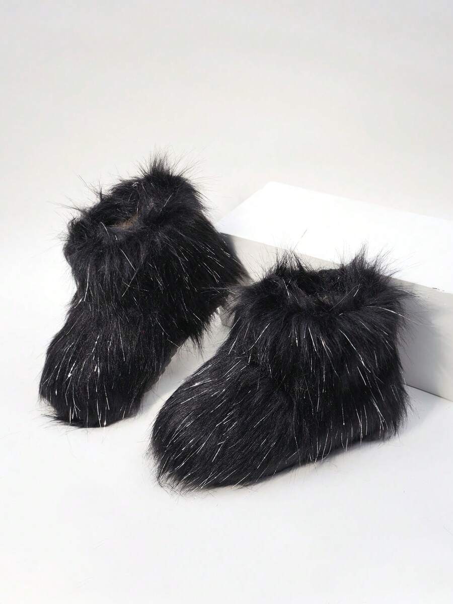 儿童雪地靴，厚底保暖内衬踝靴，适合幼儿/小童，男女通用 - 黑色 - 查看 1