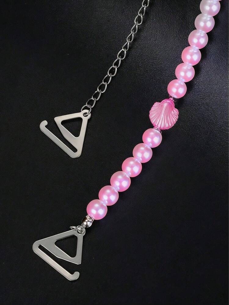 2条可调节珍珠装饰文胸肩带，可拆卸胸链，连衣裙内衣肩带，露背 - 粉色 - 查看 7