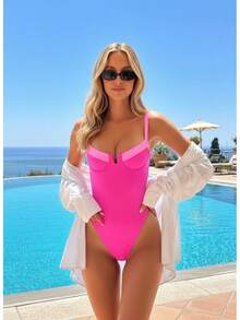 Women's One-Piece Swimsuit,Sexy Backless Beachwear,One-Piece Swimming Suit,Fashionable And Slim-Fitting Vacation Swimsuit - Hồng hồng - Xem 1