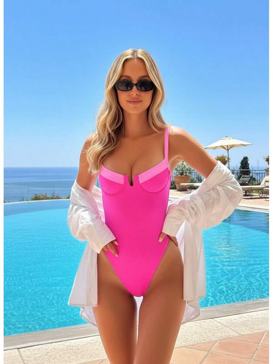 Women's One-Piece Swimsuit,Sexy Backless Beachwear,One-Piece Swimming Suit,Fashionable And Slim-Fitting Vacation Swimsuit - Hồng hồng - Xem 1
