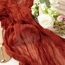 1pc Pleated Cheesecloth Table Runner, Suitable For Wedding, Bridal, Birthday Party Long And Round Dining Table Centerpiece Decor - Rust Brown - View 5