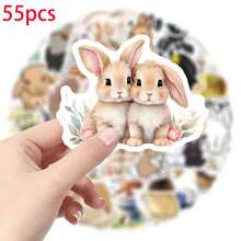 55-teiliges Hasen Aufkleber Set, PVC Cartoon Hasen Aufkleber, geeignet für verschiedene Oberflächen wie Kunststoff, Glas, Stoff und Keramik - verschiedene unregelmäßige Formen, perfekt für DIY, Basteln und Dekoration, geeignet für Personen ab 12 Jahren.