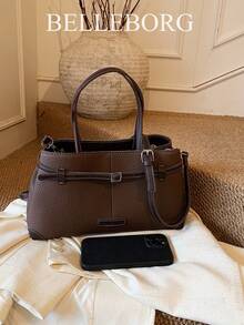 Contrast Color Minimalist Large Capacity Versatile Commuter Handbag For Women - Coffee - View 8