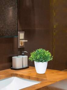 1pc White Round Pot Artificial Greenery Decoration, Suitable For Decoration Of Home Living Room Tables, Bookshelves Or Windowsills, For Setting The Scene Atmosphere In Valentine's Day Wedding Parties, As Well As For Decoration In All Seasons Of Home And Outdoor Corridors And Gardens. - White Green - View 3