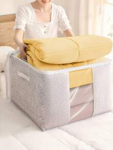 1pc Large Capacity Reinforced Lidded Storage Bag, Foldable Clothes Organizer Bag With Reinforced Handle, Suitable For Clothes, Blankets, Bedding Storage - White - View 10