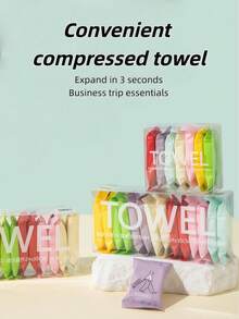 7/14 便携式压缩一次性毛巾，加厚面巾纸，适用于炎热潮湿环境，卫生易溶解，适合旅行、居家和户外使用，提供多种包装选择，方便携带。 - 彩色 - 查看 1
