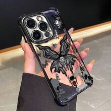 Funda de teléfono gruesa de cuatro esquinas compatible con 14 PRO PLUS, patrón de sueño de calavera y mariposa, marco de TPU electrochapado, funda de protección completa transparente con airbag, adecuada para chicas, protección de teléfono, funda a prueba de golpes, patrón de moda, diseño de mariposa, material duradero, impresión, accesorios de moda, usuario de moda - Colores mixtos - Ver 1