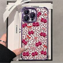 1pcs Pink Cherry Leopard Print Phone Case Compatible with Apple Phone17 16 15 14 13 12 11 ProMax Antidrop Phone Case Camera Protection Phone Case Girlish Style Funky Popular Cute Fashion Can Be Given To Friends Can Be Given To A Lover - Morado - Ver 4