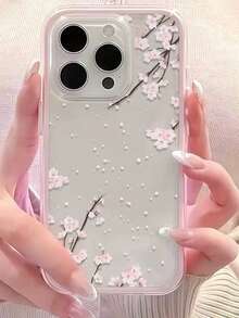 1个创意粉色花卉装饰边框透明二合一防震TPU时尚手机保护壳，兼容 11/12/13/14/15/16/17 Pro Max - 彩色 - 查看 4