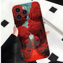 2026 nueva funda de teléfono esmerilada, funda de teléfono con impresión de paisaje de árbol rojo para  17 15 Pro Max  17 14 Pro  17 13  17 12  Galaxy S23 S22 S21 S20 funda de protección para teléfono regalo de pareja para novio novia regalo de San Valentín cumpleaños - Blanco antiguo - Ver 7