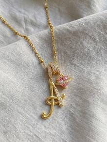 1件优雅奢华Y2K风格粉色心形星球不规则几何字母吊坠不锈钢盒链项链，是送给女友、妈妈、家人、朋友、孩子、女孩的理想礼物，适合周年纪念日、情人节、生日、毕业典礼、舞会、母亲节、圣诞节、返校季等场合。