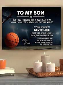 1 pieza Póster de arte de pared enmarcado en lienzo, con una pelota de baloncesto y un mensaje alentador de la madre, ideal para inspirar a jóvenes atletas y celebrar el fuerte vínculo entre madre e hijo, listo para colgar, regalo perfecto para cumpleaños o graduación - Multicolor - Ver 4