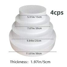 4片装泡沫圆形面板套装，用于制作仿真蛋糕，蛋糕店DIY模型，适用于婚礼装饰、学校模型，可涂漆和可塑形泡沫板
