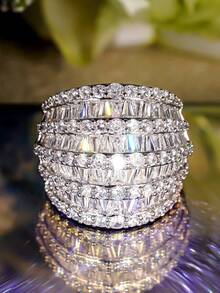 1 Pc Pretty Cubic Zirconia Ring For Women For Wedding Engagement Anniversary Party Jewelry Valentine's Day Gift