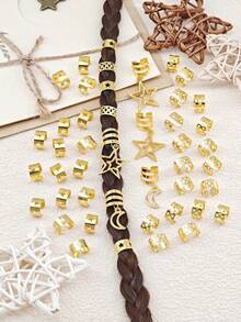 45pcs Star & Moon Metallic Hair Accessories Set, Suitable For Braids, Scrunchies, Dreadlocks, For Women & Girls To Wear On Parties And Festivals, Claw Clips, Hair Slide, Hair Barrettes, Head Accesssories - Gold - View 3