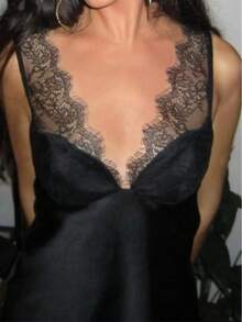 Camellia New Women's Fashion Sexy Lace Satin Blouse, Spring/Summer - Black - View 7