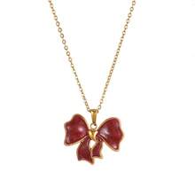 1件不锈钢珐琅蝴蝶花朵吊坠项链，简约心形吊坠项链，时尚日常佩戴饰品 - 彩色 - 查看 7