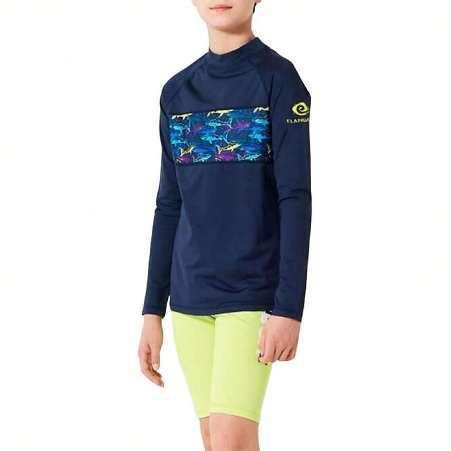 3PCS Trajes de Baño para Niños Manga Larga+Shorts+Gorro Natación Secado Rápido Respirable Playa Natación 5 a 12 Años,36984260 - Blanco y Negro - Ver 1
