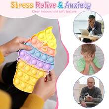 1/4个可爱生日蛋糕造型按压式泡泡减压玩具，硅胶材质，可按压泡泡，具有感官减压功能，适合自闭症儿童、女孩和成人使用，有助于缓解焦虑和压力。 - 彩色 - 查看 2