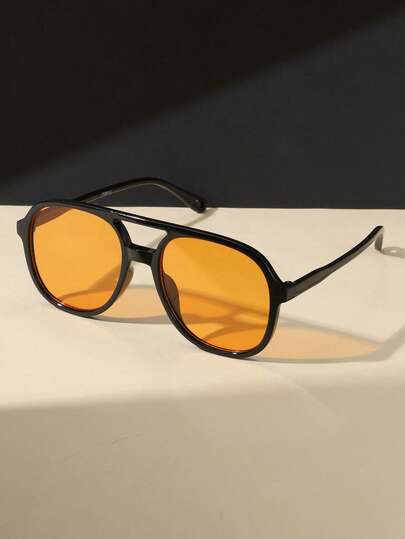 1pc Unisex Fashion Decorative Plastic Glasses, Casual Style, Aviator Frame Shape, Solid Color, Suitable For Daily Use, Driving, Hiking, Parties, Outfit Matching, Street Photography, Fashion Accessory, Great Gift, Fits All Face Shapes, High Quality Glasses