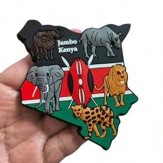3.54 Inch 3D Kenya Elephant & Lion Animal Fridge Magnet, Creative Magnetic Decorative Sticker For Home, Kitchen, Personalized Travel Souvenir Decor