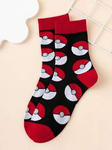 pokemon 1 pereche de șosete pentru bărbați, până la jumătatea gambei, cu model interesant de desene animate, din jacquard colorat, cu model din seria Pokémon Pikachu, îmbrăcăminte sport, pentru toate anotimpurile, mărimi europene și americane, confortabile și respirabile, culori vibrante, potrivite pentru purtare zilnică, material premium, nu înăbușă. - Multicolor - Vizualizare 4