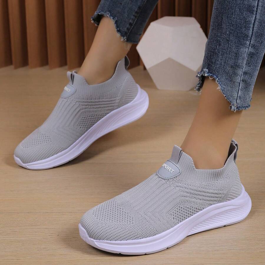 Women's Casual Knit Slip On Sneakers Lightweight Comfort Walking Shoes Non-Slip Sole Fashion Daily Shoes Multi Colors Available - 灰色 - 查看 1