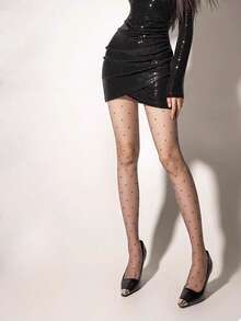 Lingerie Sexy, Legging Transparente Poá Preto e Branco com Brilho de Óleo para Mulheres, Meia-Calça Estampada, Meia-Calça de Cintura Alta com Poás, Meias Longas com Estampa de Poás Pretos e Meias de Seda Transparentes - Tamanho Único - Visão 6