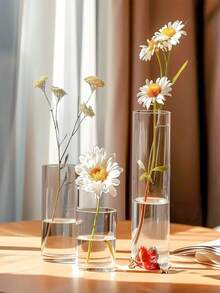 1 Set Glass Cylinder Vase, Transparent Vase, Hurricane Candle Holder, Suitable For Dining Table Decor, Wedding Home Decoration, Rama Decor Gift, Birthday Graduation Ceremony, Room Decoration, Etc. - Clear - View 2