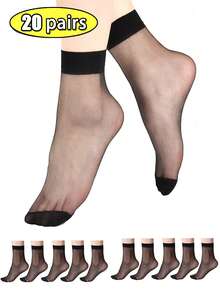 20 de perechi de șosete scurte transparente pentru femei, negre și culoarea pielii, șosete ușoare de primăvară/vară, șosete scurte casual transparente (fără carton) - Bej - Vizualizare 12