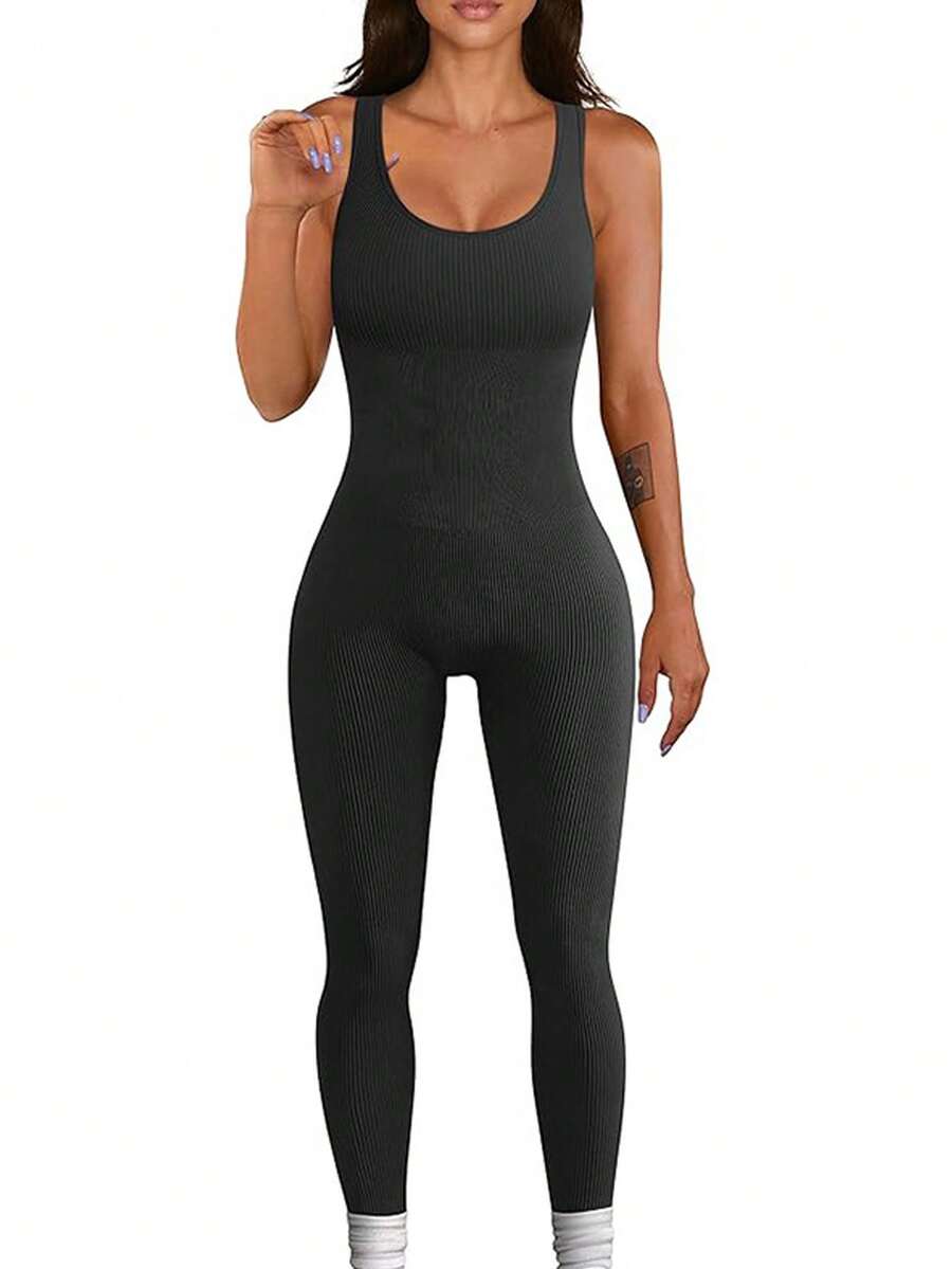 Womens Workout Winter Vest Long Jumpsuits Seamless Yoga Gym Bodycon Rompers Sexy Unitard Tummy Control