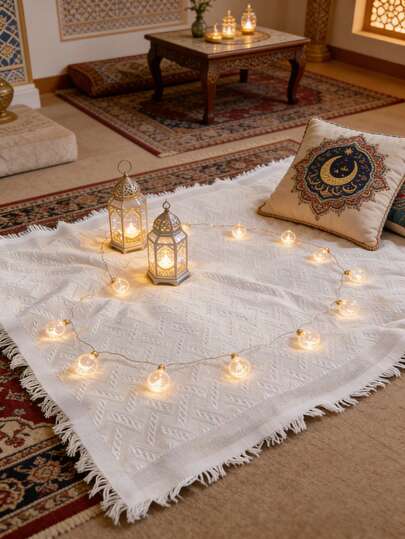 1pc Muslim Prayer Mat Decorative Blanket - Thin-Woven Cotton-Blend Sajadah With Tassels - A Minimalist Prayer Rug Paired With Decorations As Ramadan And Eid Gifts - Traditional Muslim Janamaz Sajada, An Islamic Spiritual Gift For Men/Women/Couples.,Bohemian Carpet,Suitable For Outdoor And Home Use,Outdoor Picnic, Windproof Cloak, Table Cloth, Outdoor Decoration, Girlfriend Gift