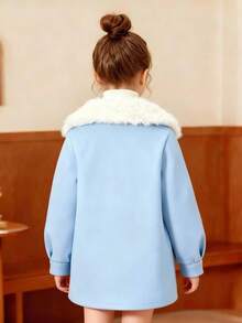 女童秋冬开衫，羊毛外套，心形口袋，可爱甜美校园风外套，礼物，节日礼物 - 藍色 - 查看 9