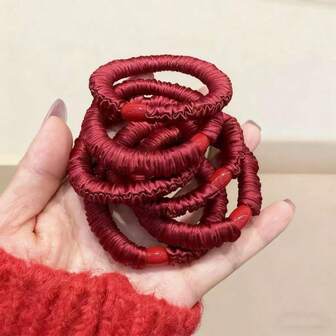 6pcs Korean Style Elegant Solid Color Hair Scrunchies, Versatile Pleated Ponytail Holders, Valentine's Day Gift
