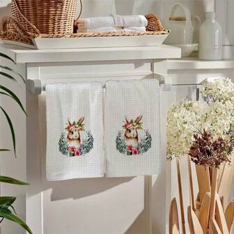 Kökshandduk med tecknad kaninkrans, superabsorberande, tecknat mönster, maskintvättbar återanvändbar handduk, lämplig för hem, kök, badrum, bil, fönsterputsning - mjuk stickad disktrasa