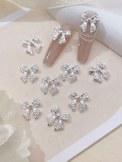 20pcs Nail Charms, Silver Bow Nail Charms, Luxury Metal Nail Supplies, Nail Gems, Suitable For Long Nail Multi-Functional DIY Accessories Nail Decoration Nails