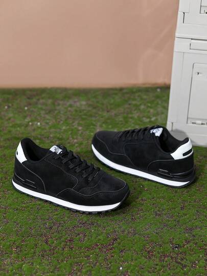 男士休闲鞋，系带低帮运动鞋，防滑透气正式户外鞋，简约风格PU皮男士运动鞋，跑步鞋，纯色四季低帮鞋，男士旅行鞋