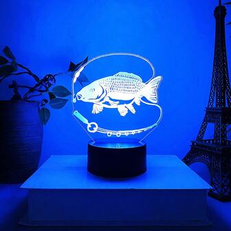 1 st. kreativ 3D fiskformad nattlampa, atmosfärslampa för rumsinredning, skrivbordstillbehör, pekskärm med 7 färger, liten nattlampa i akryl, present till fiskeentusiaster, födelsedag, högtid