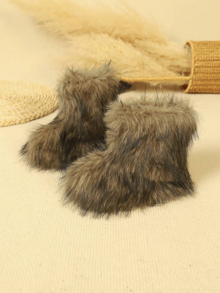 兒童時尚舒適中筒靴，保暖可愛毛絨雪地靴，適合戶外活動