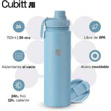CUBITT, Termo Dos Tapas 710 ml, Botella de Agua 24 oz para Deportes, Con Tapa para Café y Tapa Deportiva de Boca Ancha, Termo de Acero Inoxidable, Guarda Frío 24 Horas y Calor 12 Horas, Azul,36983413 - Azul Marino - Ver 6