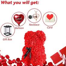 一套红色玫瑰熊情人节礼物，送给女朋友，玫瑰熊泰迪熊，带盒子、项链、气球和贺卡，可爱浪漫的“我爱你”圣诞节、结婚纪念日、生日礼物和装饰品 - 彩色 - 查看 8