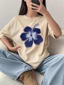 Tween Girls' Casual Apricot Colored Graphic Print Crew Neck Short Sleeve T-Shirt, Summer Top - Apricot - View 10