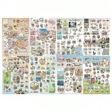8入暹羅小狗可愛小貼紙，模切動物貼紙，療癒風，Ins風手帳素材，防水貼紙，適用於手機、平板、相機裝飾 - 彩色 - 查看 8