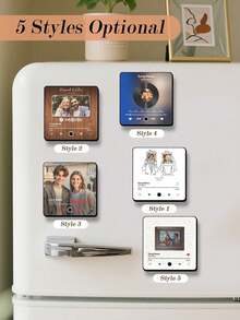 1pc Custom Music Album Fridge Magnet, Customized Magnet For Refrigerator, Customizable Photo Album Refrigerator Magnet, Personalized Music Player With Photo, Song, Album Cover, Fridge Magnet Can Play Songs, Custom Gift, Personalized Gift,Office Decor,Elegant Living - Custom Photos - View 3