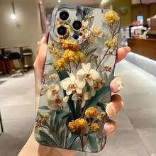 2026 Nueva Funda de Teléfono Esmerilada, Funda de Teléfono con Estampado Floral de Flores Amarillas y Blancas, Adecuada para  17 15 Pro Max,  17 14 Pro,  17 13,  17 12,  Galaxy S23 S22 S21 S20, Funda de Teléfono para Parejas, Regalo para Novio Novia, Regalo de Vacaciones - Blanco antiguo - Ver 4