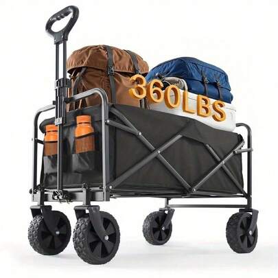 Kraftig hopfällbar verktygsvagn | Metallram, 4-hjulsdesign, kapacitet 140-360 kg | Lämplig för strand, camping, shopping, bagagetransport - Bärbar hopfällbar transportör för surfbrädor, kylväskor, friluftsutrustning