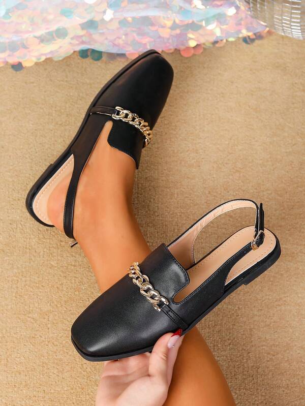 1 Pair Teenage Girls Flat Slip-On Loafers, Casual Outdoor Comfortable Leather Shoes, Suitable For Party, Work, Black