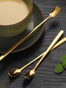 5/1件不锈钢咖啡搅拌勺、盛菜勺、方头勺、长柄精致小汤勺、蜂蜜勺、甜点勺，轻松处理果汁和饮料。 - 彩色 - 查看 11