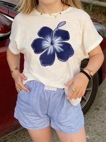 Tween Girls' Casual Apricot Colored Graphic Print Crew Neck Short Sleeve T-Shirt, Summer Top - Apricot - View 8