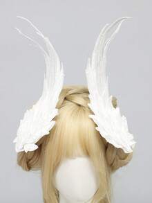 迷人天使翅膀洛丽塔发夹 - 精致黑白刺绣羽毛发夹，适合角色扮演摄影、哥特时尚、奇幻主题活动和空灵写真拍摄，情人节服装 - 彩色 - 查看 9